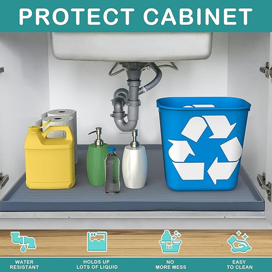 URMONA Waterproof Silicone Under Sink Mat 22'' x 19'' Shelf Liner for Kitchen and Bathroom, Cabinet and Counter Protector, Storage and Organizers, Litter Mat, Pet Cat Puppy Essentials(Dark Grey)