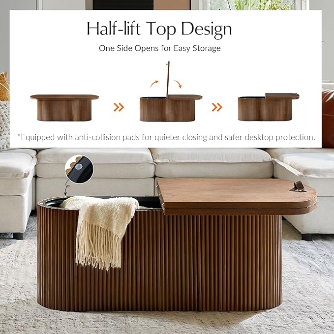 HULALA HOME Modern Lift Top Coffee Table with Storage, Space Saving Living Room Table, Multi-Functional Wood Coffee Table(Walnut)