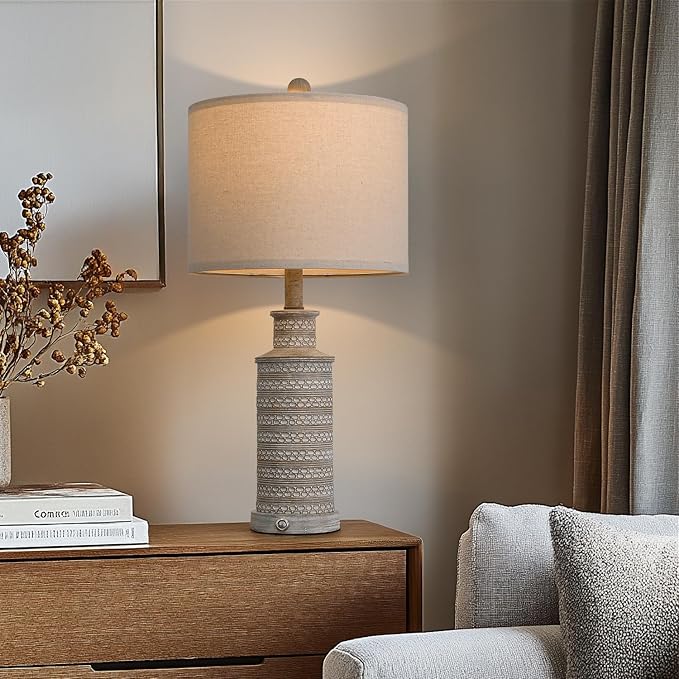 BOBOMOMO USB A+C 3-Way Dimmable Touch Control Table Lamp Set of 1 Vintage Rustic Farmhouse Traditional Nightstand Bedside Lamps(1 Bulb Included)