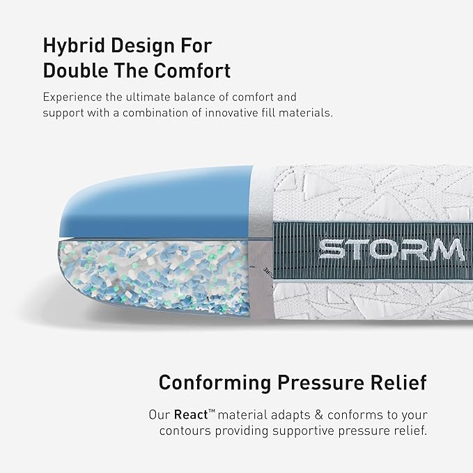 Bedgear Storm King Performance Pillow - Size 2.0 - Cooling Bed Pillow for Hot Sleepers - Medium Pillow for All Sleep Positions, Hypoallergenic, Washable & Removable Cover - 20" W x 36" L x 5.75"