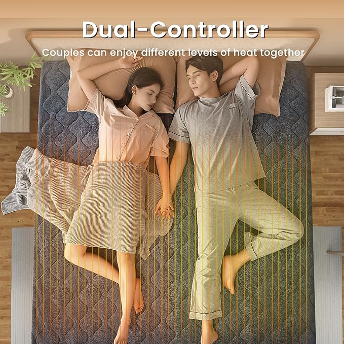 California King Size Heated Mattress Pad Sherpa Electric Mattress Pads Electric Bed Warmer Fit up to 21" with 6 Heat Settings Dual Controller 10 Hours Auto Shut Off, Dark Gray