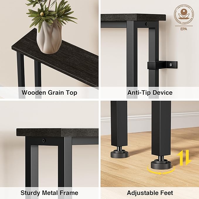 78" Narrow Console Sofa Table - 2 Power Outlets & 4 USB Ports, Metal Frame, Black, Perfect for Hallway, Office, and Behind Sofa - Easy Assembly, 4.9' Extension Cord Included