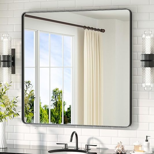 TETOTE 36 x 36 Black Mirror for Bathroom Matte Black Metal Frame Mirror, Tempered Glass, Wall Mounted for Bathroom, Entryway, Bedroom, Living Room(Horizontal/Vertical)