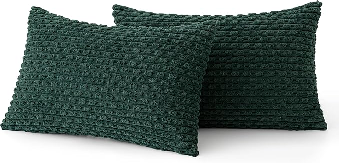 MIULEE Christmas Army Green Throw Pillow Covers Soft Corduroy Decorative Set of 2 Boho Striped Pillow Covers Pillowcases Farmhouse Home Decor for Couch Bed Sofa Living Room 12x20 Inch