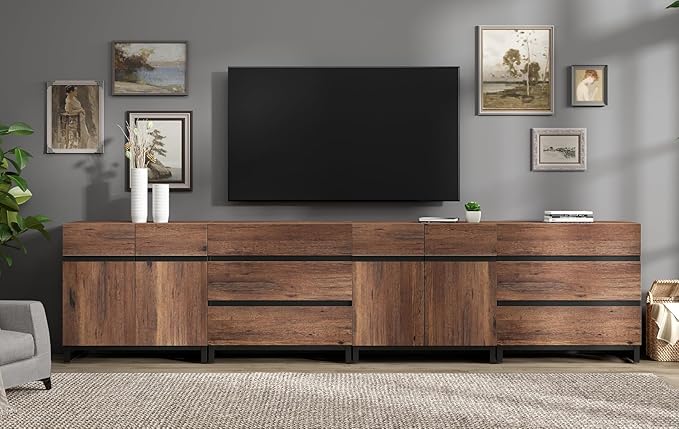 WAMPAT Modern TV Stand for TVs up to 120 Inches, 4-in-1 Media Console with Adjustable Shelves and 6 Drawers, TV Cabinet for Living Room or Bedroom, Brown