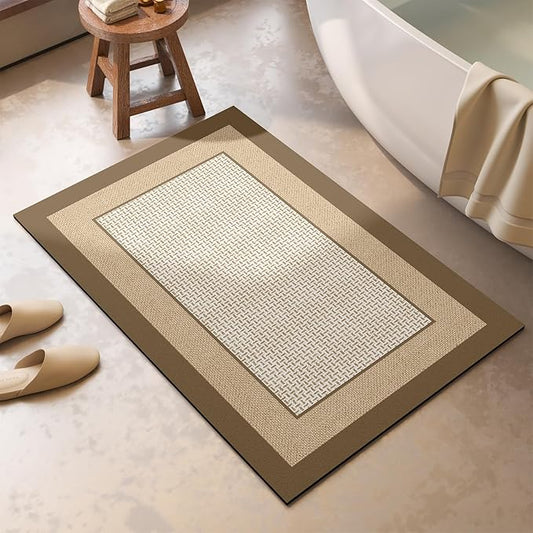 Non Slip Thin Bath Mat Bathroom Rugs, Rubber Backing Ultra Thin Bathroom Rug Fit Under Door, Quick Dry Super Absorbent Washable Shower Bath Mats, Khaki 16x24