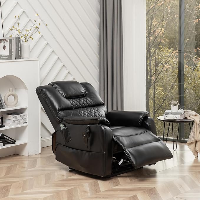 Recliner with Lift Assist for Seniors, Heavy Duty Lay Flat Recliner 180-Degree, Dual Motor Power Stand Up Lift Chair with Massage and Heat, Infinite Position Electric Recliner Chair for Elderly