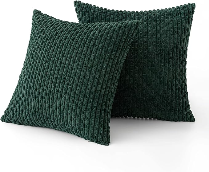 MIULEE Christmas Army Green Throw Pillow Covers Soft Corduroy Decorative Eruo Sham Set of 2 Boho Striped Pillow Covers Pillowcases Farmhouse Home Decor for Couch Bed Sofa Living Room 24x24 Inch