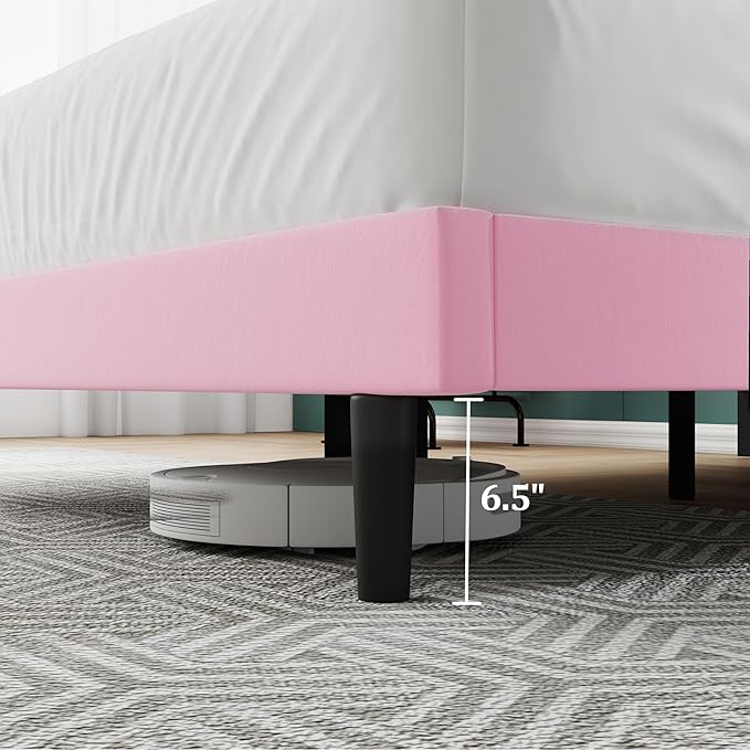 Queen Size Bed Frame, Queen Size Platform Bed Frame with Headboard, Upholstered Headboard, Sturdy Wooden Slats, Noiseless No Box Spring Required, Easy to Assemble, Pink