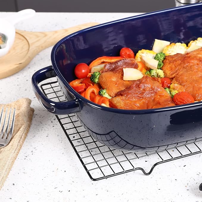 6 Quart Large Rectangular Baking Dish, 16x11 Inches Ceramic Baking Pan Casserole Dish for Cooking,Kitchen and Daily Use, Safe for Oven Microwave Refrigerator Disinfection Cabinet and Dishwasher,Blue