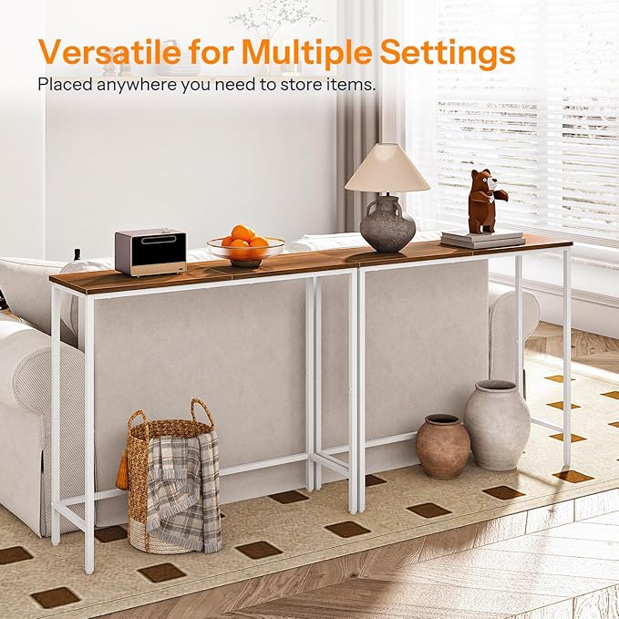 HOOBRO Narrow Console Table, 29.5" Small Entryway Table, Thin Sofa Table, Side Table, Display Table, for Hallway, Bedroom, Living Room, Foyer, White and Walnut WH75XG01