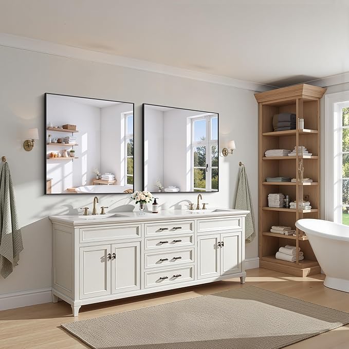 KOCUUY 36x36 Inch Large Black Wall Mounted Mirror,Aluminum Framed Decorative Rectangular Bathroom Mirror for Wall Over Sink,Vanity Mirror for Bedroom Living Room Bathroom,Functional Oversized Mirror