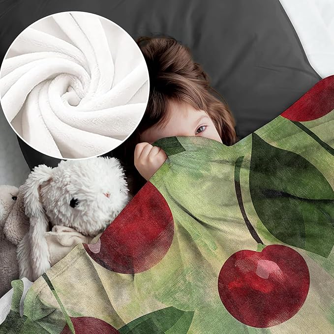 Cherry Blanket for Kids Adults, Cherry Gifts Flannel Throw Blanket, Cherry Decor Lightweight Warm Soft for Sofa Couch Bed Living Room Office 60" x 80"