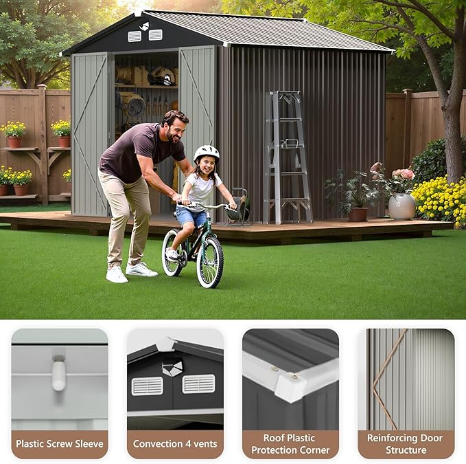 10x12 FT Outdoor Storage Shed,Metal Tool Sheds,Waterproof Outside Storage Shed with Lockable Doors & Air Vent,Storage Building for Backyard Garden (Floor Not Included)