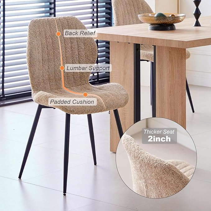 47" Round Dining Room Table Set for 4, [Fanned Base] [1.38" Thick Top] Wood Kitchen Table with 4 Boucle Dining Chairs