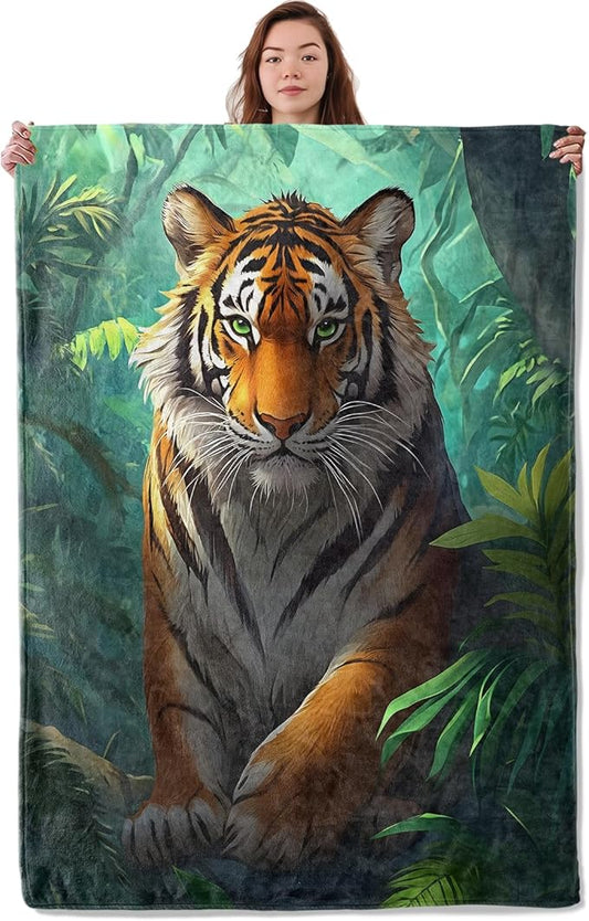 Majestic Tiger Blanket, Soft Cozy Warm Throw Blanket Gifts for Adults Kids Women, Lightweight Comfy Fuzzy Flannel Blankets for Couch, Travel, Car, Home Decor 60×50 Inch