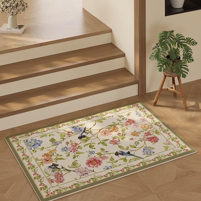 Door Mat Indoor Entrance 2x3 Rug Machine Washable Floral Bird Magpies Animal Small Area Rug Non-Slip Low Pile Throw Rugs for Entryway, Kitchen, Front Door Indoor Entrance, Entry, Kids Room