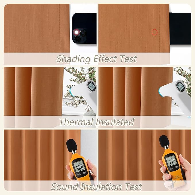 Guken Orange Blackout Curtains 120 Inch Length 2 Panels Set for Living Room Bedroom Back Tab Thermal Insulated 100% Black Out Linen Drapes Room Darkening Window Curtains 120 Inches Long
