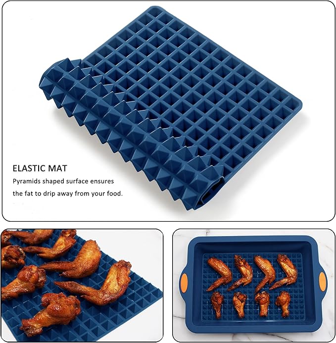 To encounter 8 in 1 Silicone Baking Set - 6 Cake Molds - 2 Silicone Baking Mat, Nonstick Cookie Sheet, Cake Muffin Bread Pan with Grips and Metal Reinforced Frame More Strength, Navy Blue
