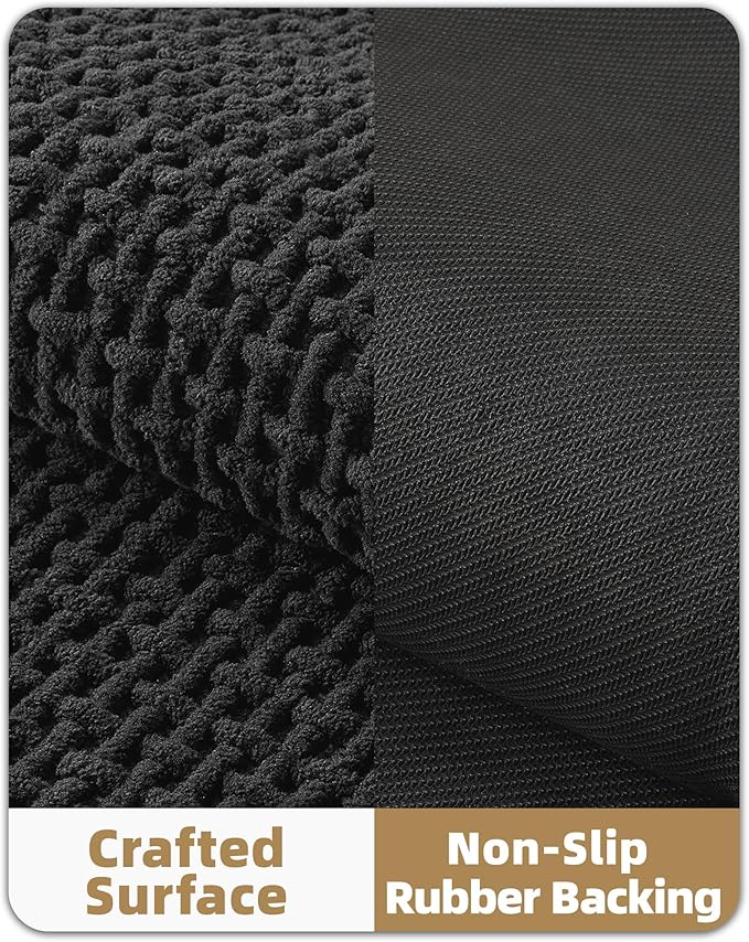 Color&Geometry Ultra Soft Chenille Bathroom Rugs Non Slip Rubber Backing, Machine Washable, Super Absorbent Floor Mat for Bathroom, Bathtub & Shower, Quick Dry Black Bath Mat, Standard Sized,17"x29.5"