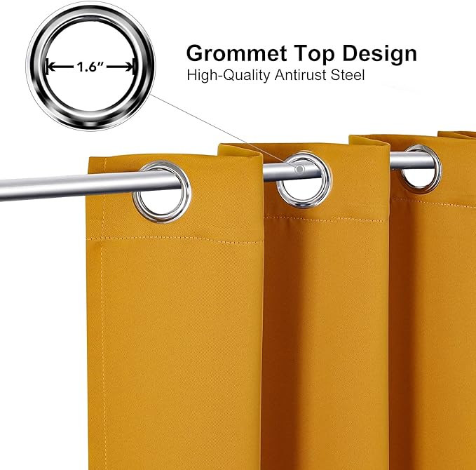 ChrisDowa Small Window Curtains for Kitchen and Bedroom - Grommet Short Thermal Insulated Room Darkening Curtains (2 Panels, Mustard Yellow, 36 x 24 Inch)