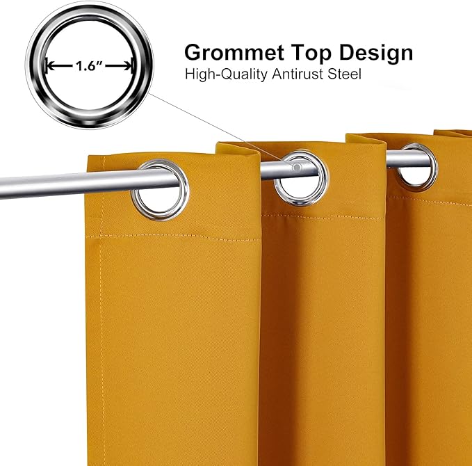 ChrisDowa Small Window Curtains for Kitchen and Bedroom - Grommet Short Thermal Insulated Room Darkening Curtains (2 Panels, Mustard Yellow, 34 x 36 Inch)