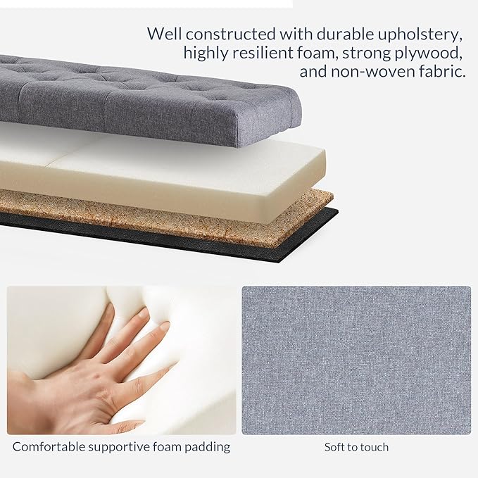 BELLEZE 47" Storage Ottoman, Storage Bench with Safety Close Hinge, Linen Button-Tufted Ottoman for Living Room, Entryway, Hallway, Foot Rest, Support 300lbs - Gray