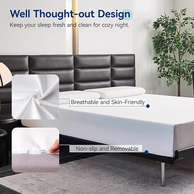 Amazon Basics Memory Foam Mattress, Medium Firm, 10 Inch, Queen, White/Grey