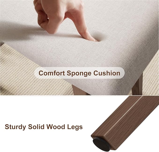 Solid Wood Small Vanity Stool, Compact Makeup Chair with Saddle Cushion, Linen-Covered High Rebound Sponge Seat, Easy Assembly Footstool for Bedroom, Entryway, Home, Walnut