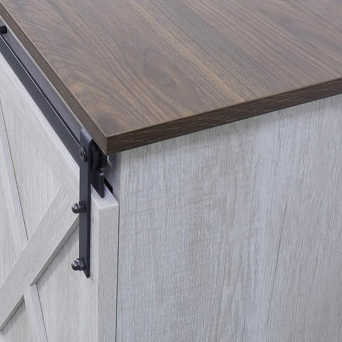 Rainbow Sophia TV Stand, Storage Cabinet with Sliding Barn Doors and Adjustable Shelves, Modern 28”H, Sargent Oak