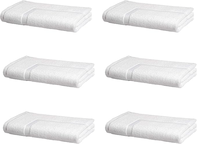 Amazon Basics Premium 100% Cotton, Absorbent Soft Bath Mat, Machine Washable, 684 GSM, White, 30" x 20" Hotel Spa Shower/Bathtub Mats, Pack of 6