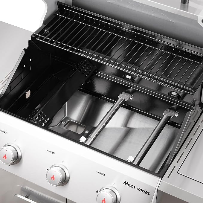 Monument Grills Outdoor Barbecue Stainless Steel 3 Burner Propane Gas Grill, 48,000 BTU Patio Garden Grill with Side Burner and Knob Controls, Mesa305 with BBQ Cover