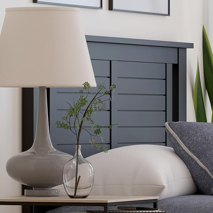 Serene Poplar Wood Full Headboard, Modern Farmhouse Panel with Horizontal Scoring, Full Size Headboard in Black, Casual Coastal Style, Easy Assembly, Quality Materials