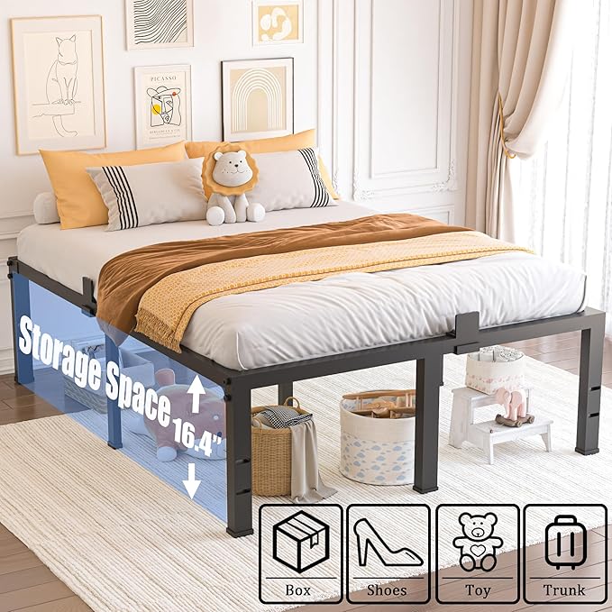 Queen Size Bed Frames 18 inch High 3500 lbs Heavy Duty Metal Platform, Mattress Foundation with Steel Slat Support/No Box Spring Needed/Noise Free/Non-Slip/Easy Assembly