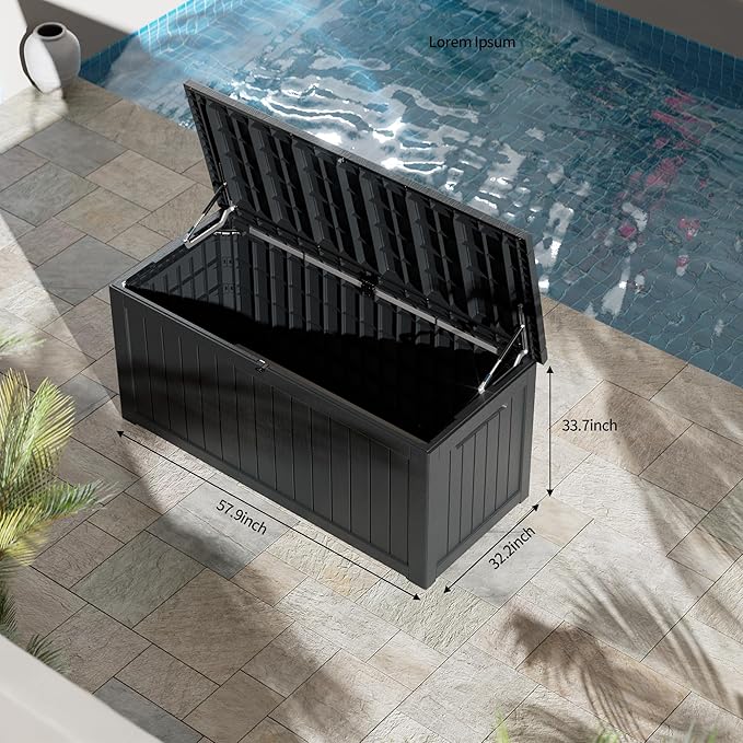 230 Gallon Resin Large Deck Box, Waterproof Outdoor Storage box for Patio Cushions, Garden Tools, Lockable (Black)