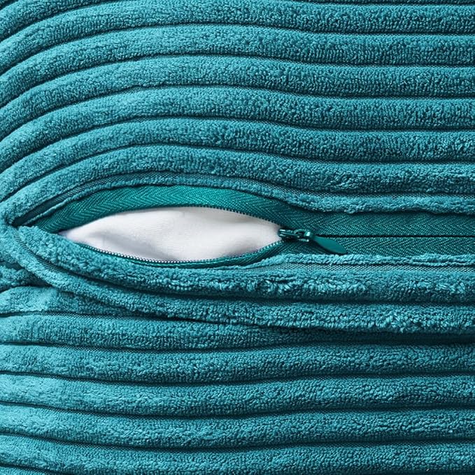 MIULEE Decorative Throw Pillow Covers for Couch Bed Livingroom 20x20 Inch Set of 2 Teal Blue Boho Accent Throw Pllows Broadside Striped Patchwork Soft Corduroy Summer Coastal Pillowcases