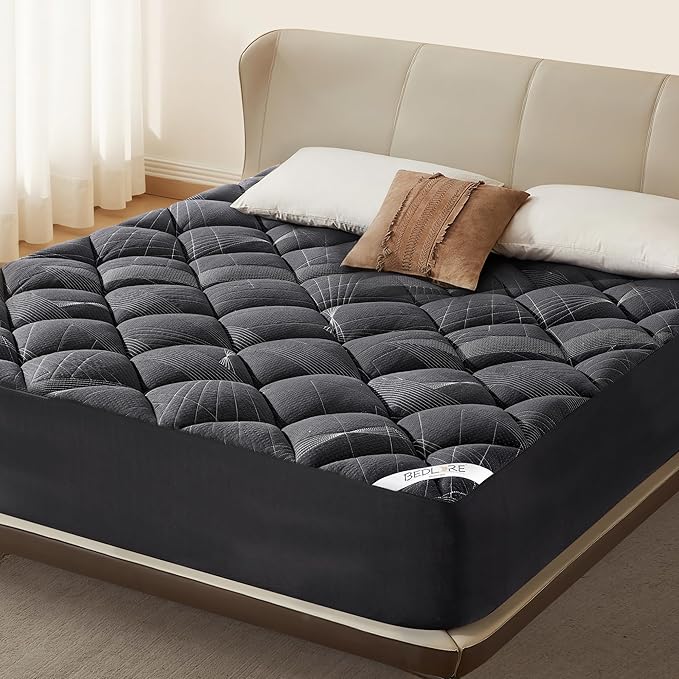 BEDLORE King Mattress Topper, Viscose Made from Bamboo Soft Pillow Top Mattress Pad, Thick Mattress Cover for Back Pain Relief with 6-18 inches Deep Pocket