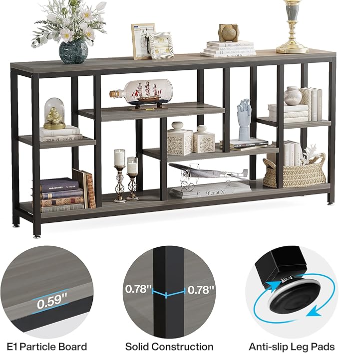 Tribesigns Console Sofa Table, 70.9 inch Extra Long Console Table Behind Couch with Storage Shelves, 3-Tier Modern Narrow Entryway Hallway Accent Table for Living Room, Grey