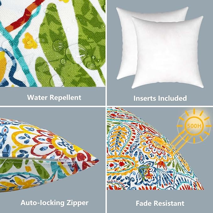 LVTXIII Outdoor/Indoor Throw Pillows, Decorative Throw Pillows with Inserts, 18”x18” Square Pillows for Bed, Couch, Sofa and Patio Furniture (Set of 2, Paisley Multi)