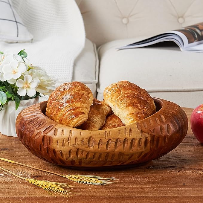 Teak Handcrafted Wooden Bowls Natural Wood Utility Bowl 11.8" X7.9" Handmade Rustic Serving Platter Fruit Snack Holder for Entry Table Vintage Artworks Dining Room Home Décor