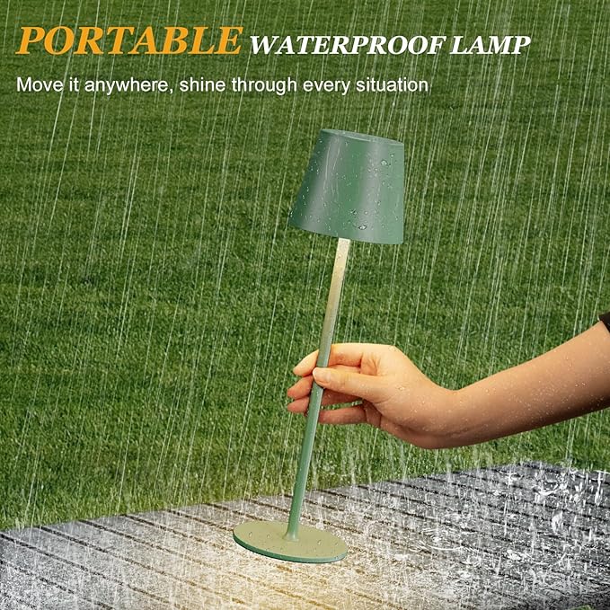Kakanuo Cordless Table Lamp Rechargeable Green - KK 2 Pack 5000mAH Battery Operated Lamp for Dining Table, 3 Color Stepless Dimming Wireless Lamp for Counter, Outdoor Patio, Touch Control