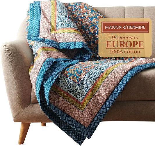 Maison d' Hermine Throw Blanket for Couch Lightweight Soft Warm Breathable Cotton Throw Blankets for Bed Girls Boys Women Men Gifts Sofa Travel Living Room Chair Bedding (60"x80", Kerala)