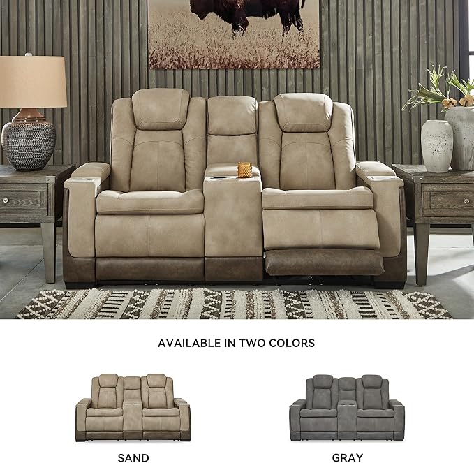 Signature Design by Ashley Next-Gen DuraPella Power Reclining Loveseat with Console & Adjustable Headrest, Sand