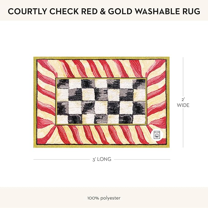 MACKENZIE-CHILDS Washable Rug, Decorative Indoor Rug, 2' x 3', Red-and-Gold Courtly Check