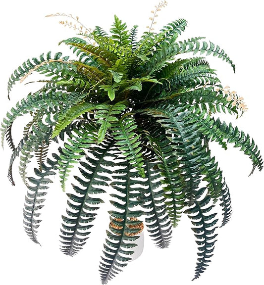 90 Branches Giant Artificial Boston Ferns for Outdoors Large –UV Resistant Lifelike Faux Fern, Realistic Silk Greenery Plants Large Office, Home Decor,48 Inch Fake Fern Leaf Green.No Base.