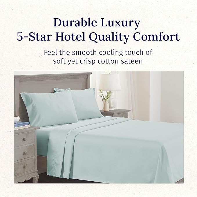 CALIFORNIA DESIGN DEN 5-Star Hotel 600 Thread Count 100% Cotton Sheets Set - Soft & Smooth Queen Sheet for Bed with Deep Pockets, Quality Beats Egyptian Cotton Sheets and Pillowcases (Seafoam)
