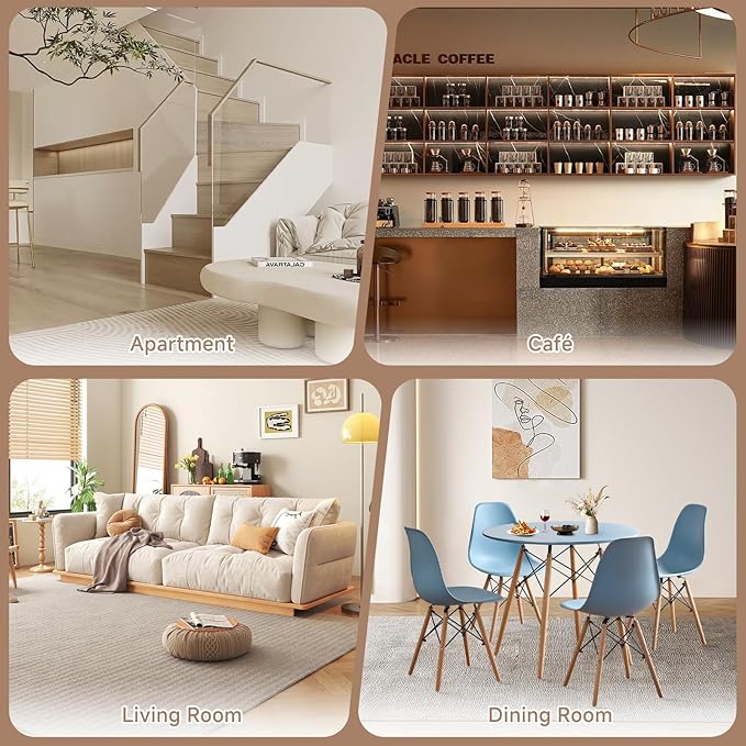 35.5'' 5 Piece Round Dining Table Set for 4, Mid-Century Modern Table with Chairs, Space Saving, Plastic Seats, Wood Legs, Circle Dinner Table for Kitchen, Home, Apartment, Blue