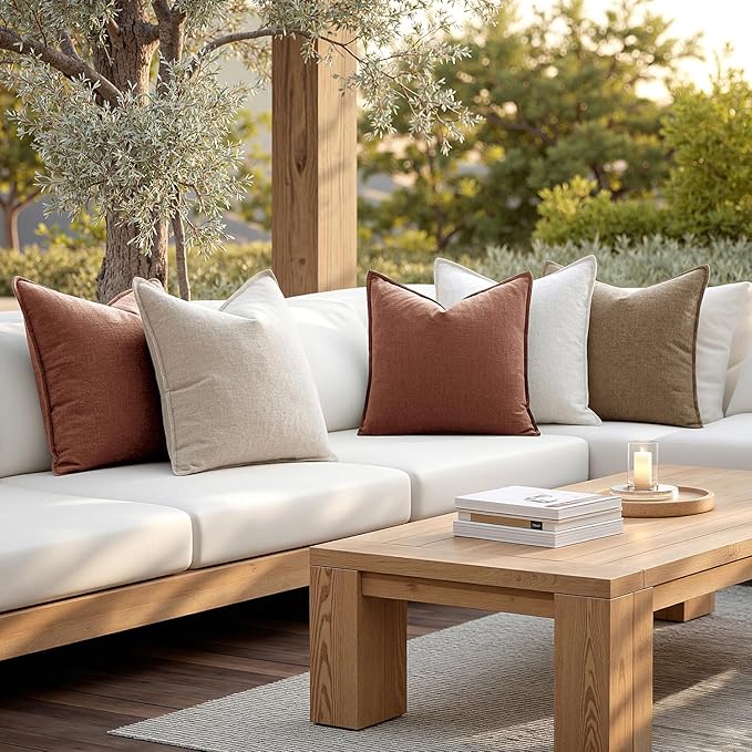 MIULEE Fall Decorative Linen Pillow Covers 20x20 Inch Rust Red Boho Farmhouse Neutral Couch Throw Pillows for Bed Pack of 2 Accent Modern Pillowcase Sofa Livingroom Home Decor