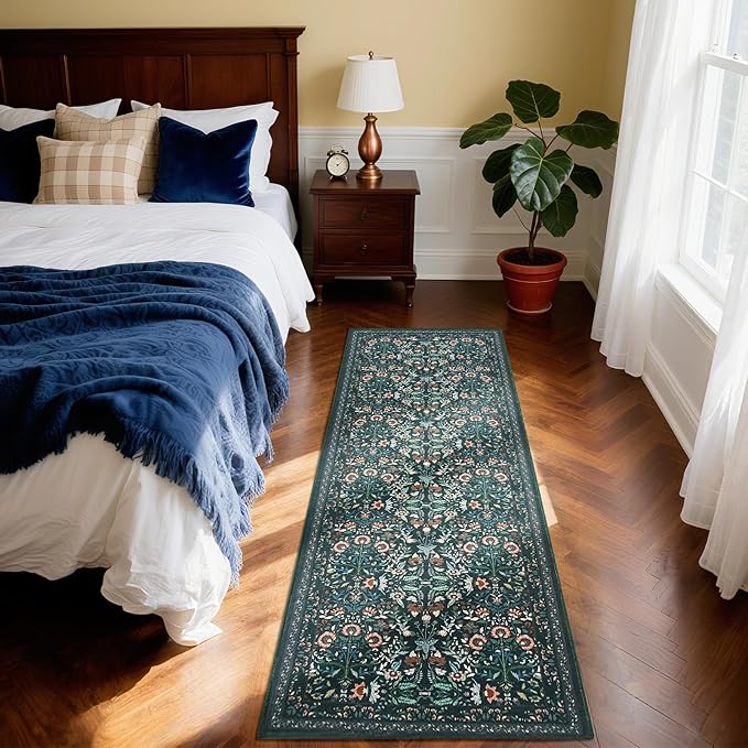 Area Rug Kitchen Rugs, 3X5 Small Washable Rug Floral Modern Kitchen Mats for Floor, Soft Door Mat Indoor Entrance Ultra-Thin, Non-Slip Stain Resistantg Rugs for Entryway, Kitchen, Kids Room, Green