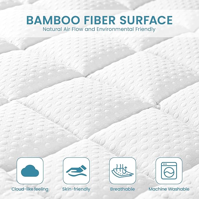 Pillow Top Mattress Topper Queen Size, 3 Inch Dual Layer Mattress Topper, 1 Inch Cooling Pillow Topper and 2 Inch Gel Memory Foam Mattress Topper for Back Pain